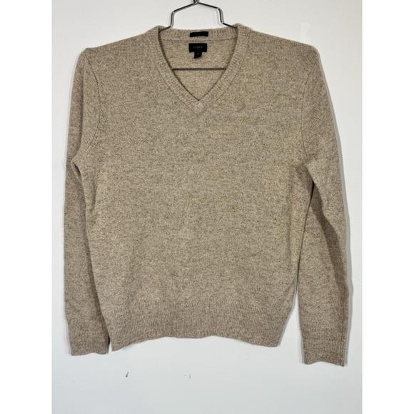 J Crew Men's Lambs Wool V Neck Slim Fit Long Sleeve Pullover Sweater Size‎ M Tan - Picture 1 of 9